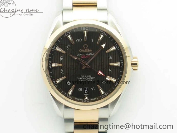 0511 Aqua Terra 150M GMT SS RG VSF 1:1 Best Edition Brown Textured Dial on SS RG Bracelet A8605 Super Clone Original 8058